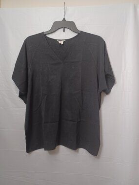 HELMUT LANG CHIFFON FRONT SHORT SLEEVE TOP BLACK SIZE MEDIUM